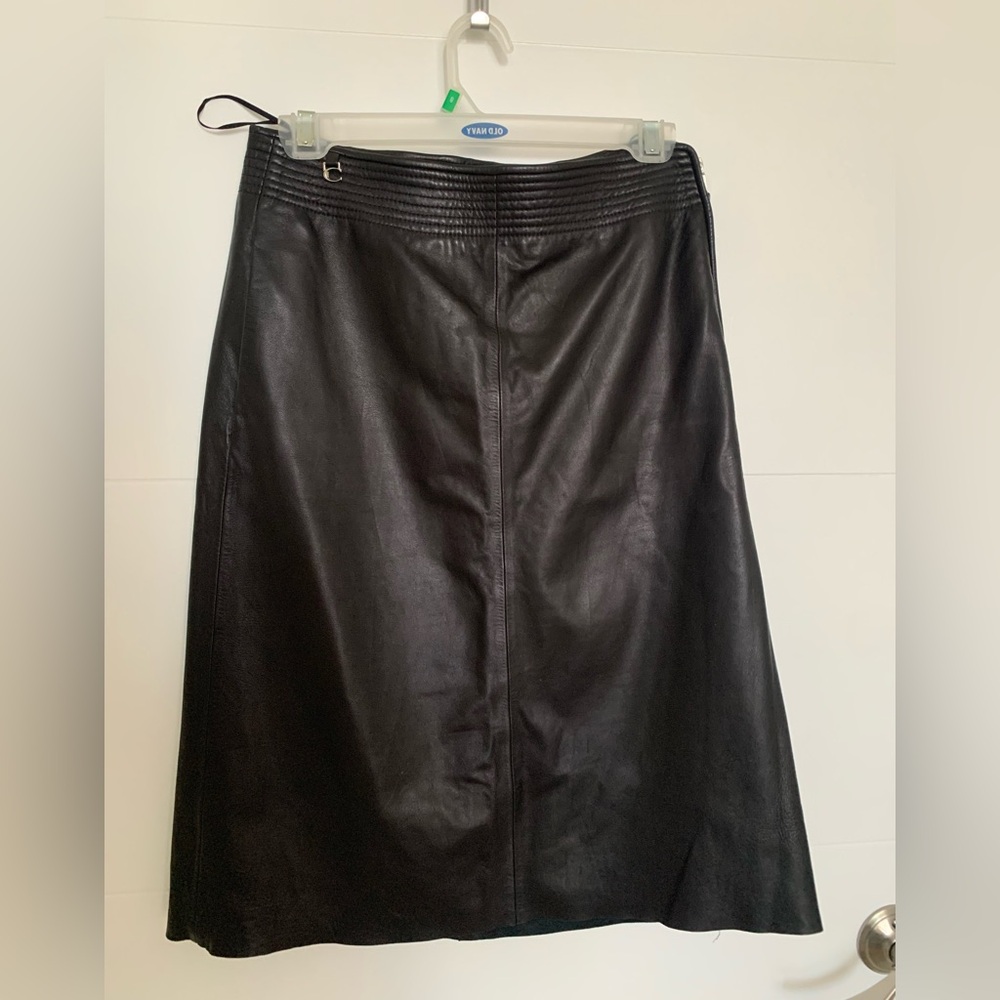 Chocolate brown genuine Leather mid length Skirt